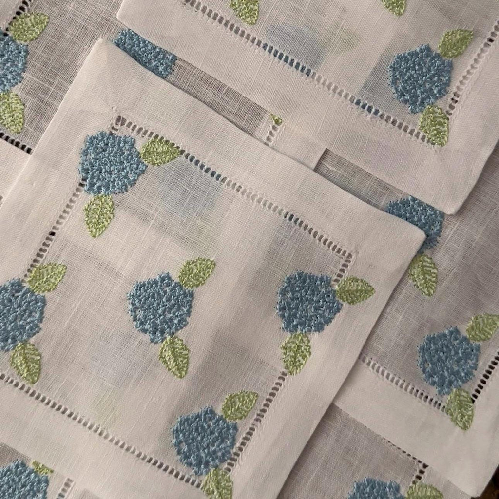 Set of Hydrangea Embroidered Cocktail Napkins I Cocktail Napkins I Embroidered Cocktail Napkins | Rhode Island | Nantucket | Coastal