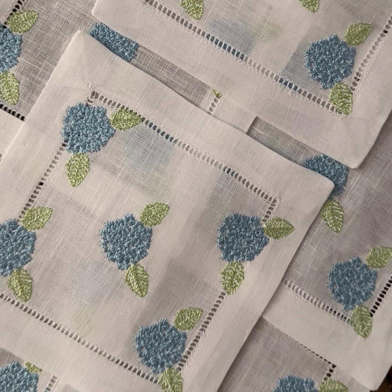 Set of Hydrangea Embroidered Cocktail Napkins I Cocktail Napkins I Embroidered Cocktail Napkins | Rhode Island | Nantucket | Coastal
