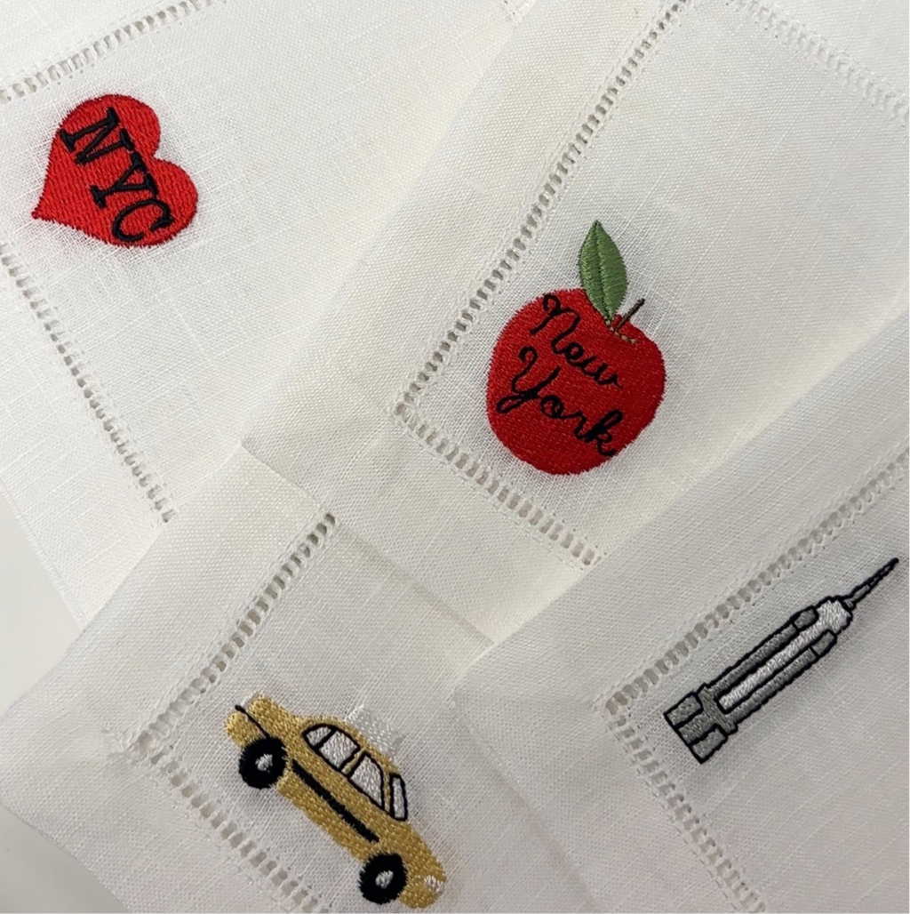 Set of Four New York City Embroidered Cocktail Napkin I Cocktail napkins I Embroidered Cocktail Napkins | NYC Themed Embroidery