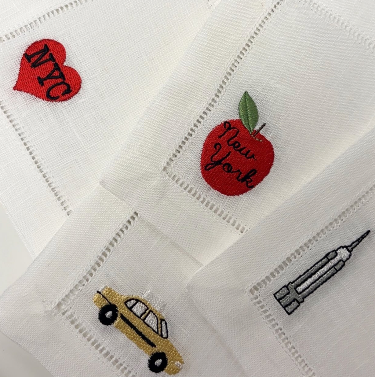 Set of Four New York City Embroidered Cocktail Napkin I Cocktail napkins I Embroidered Cocktail Napkins | NYC Themed Embroidery