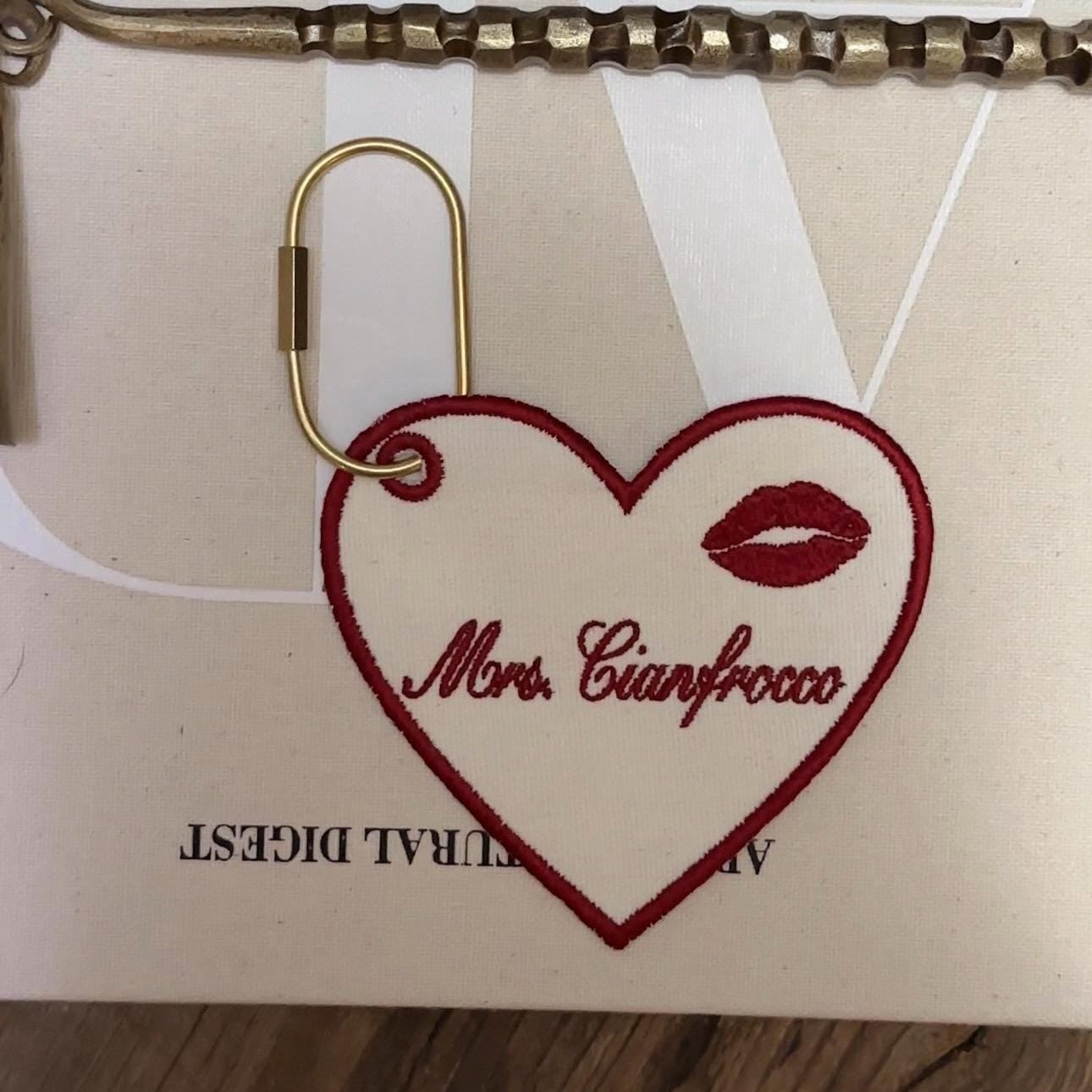 His and Hers Custom Embroidered Heart Luggage Tag or Keychain with Last Name – Personalized Wedding Gift for Newlyweds & Honeymoon Travel