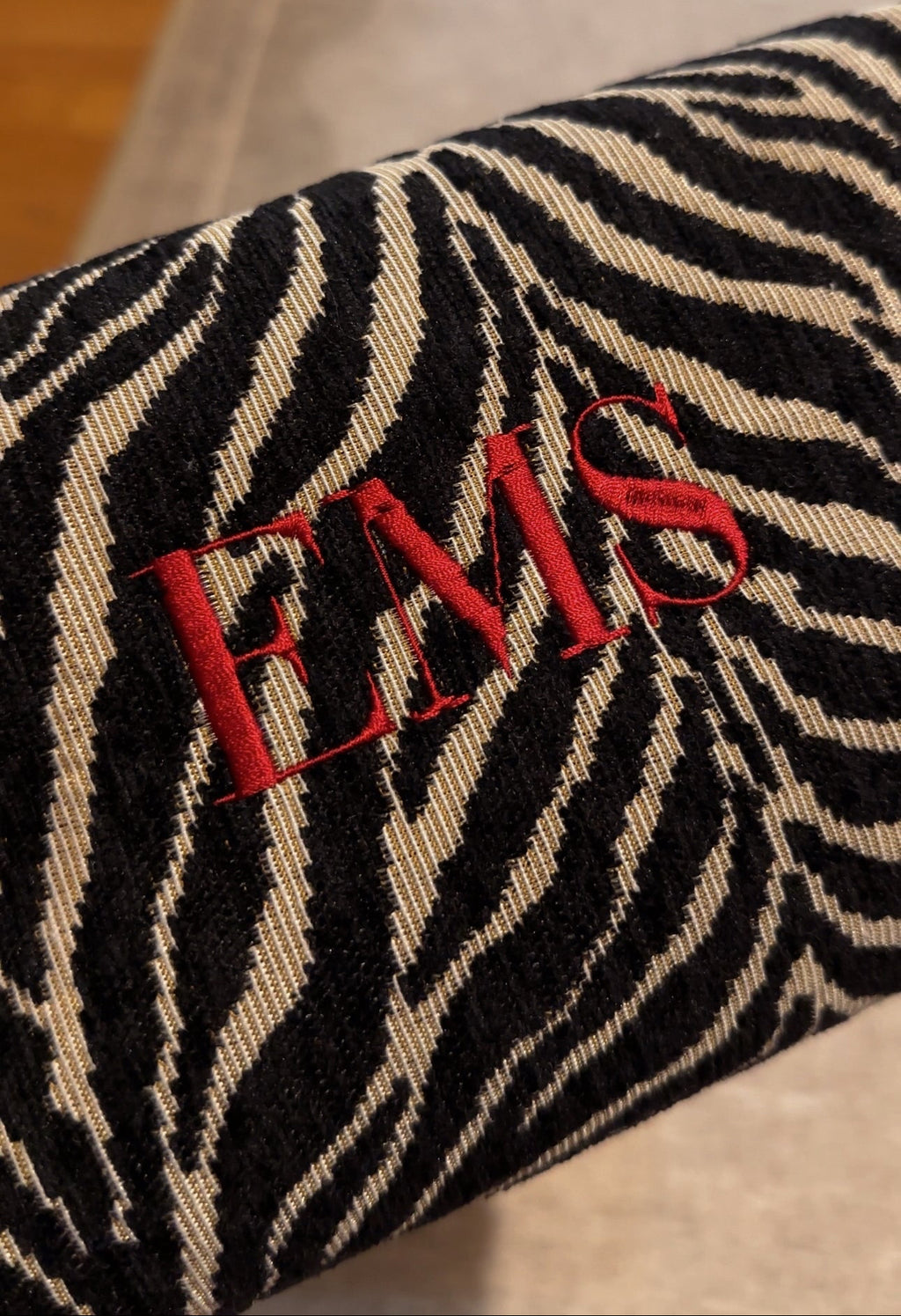 Embroidered Zebra Print Cosmetic Bag: Personalized Makeup Bag