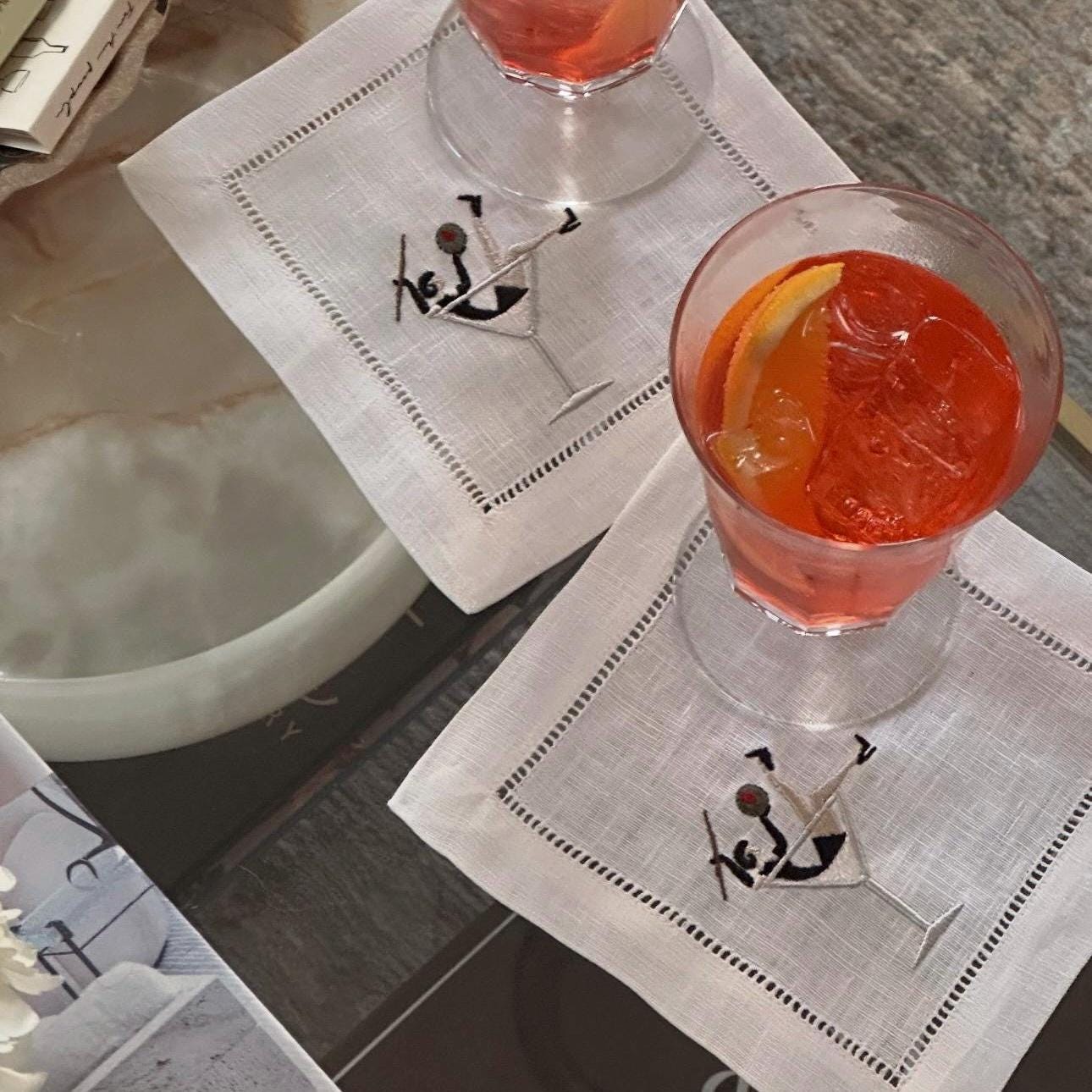 Set of Martini Lover Embroidered Cocktail Napkins I Cocktail Napkins I Embroidered Cocktail Napkins | Dirty Martini