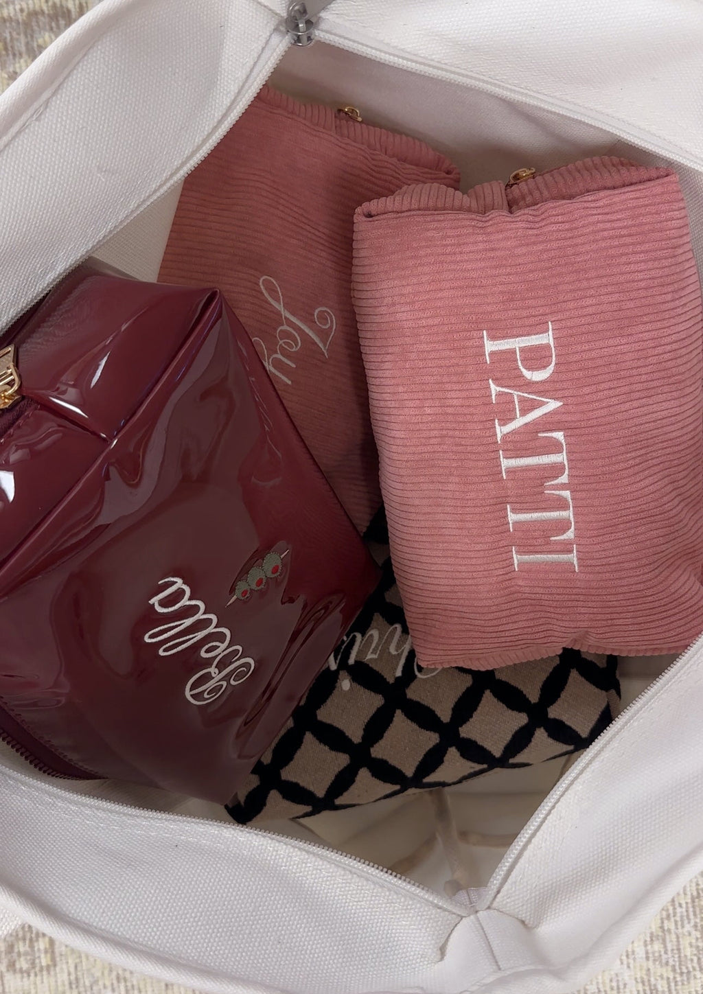 Embroidered Corduroy Cosmetic Bag: Personalized Makeup Bag