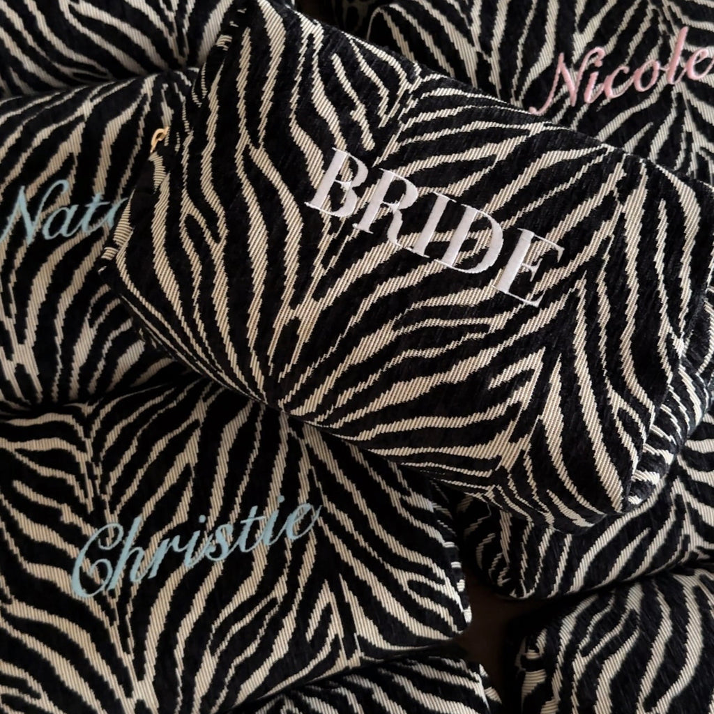 Embroidered Zebra Print Cosmetic Bag