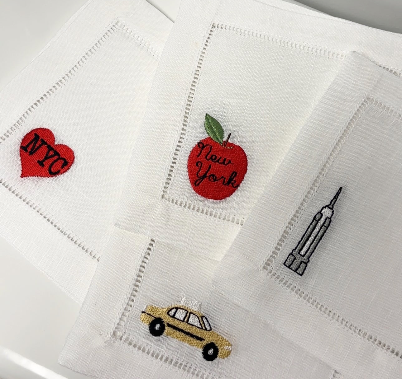 Set of Four New York City Embroidered Cocktail Napkin I Cocktail napkins I Embroidered Cocktail Napkins | NYC Themed Embroidery