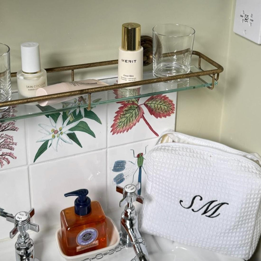 Personalized Embroidered White Waffle Cosmetic Makeup Bag I Embroidered Makeup Bag I Custom Embroidery I Custom Makeup Bag