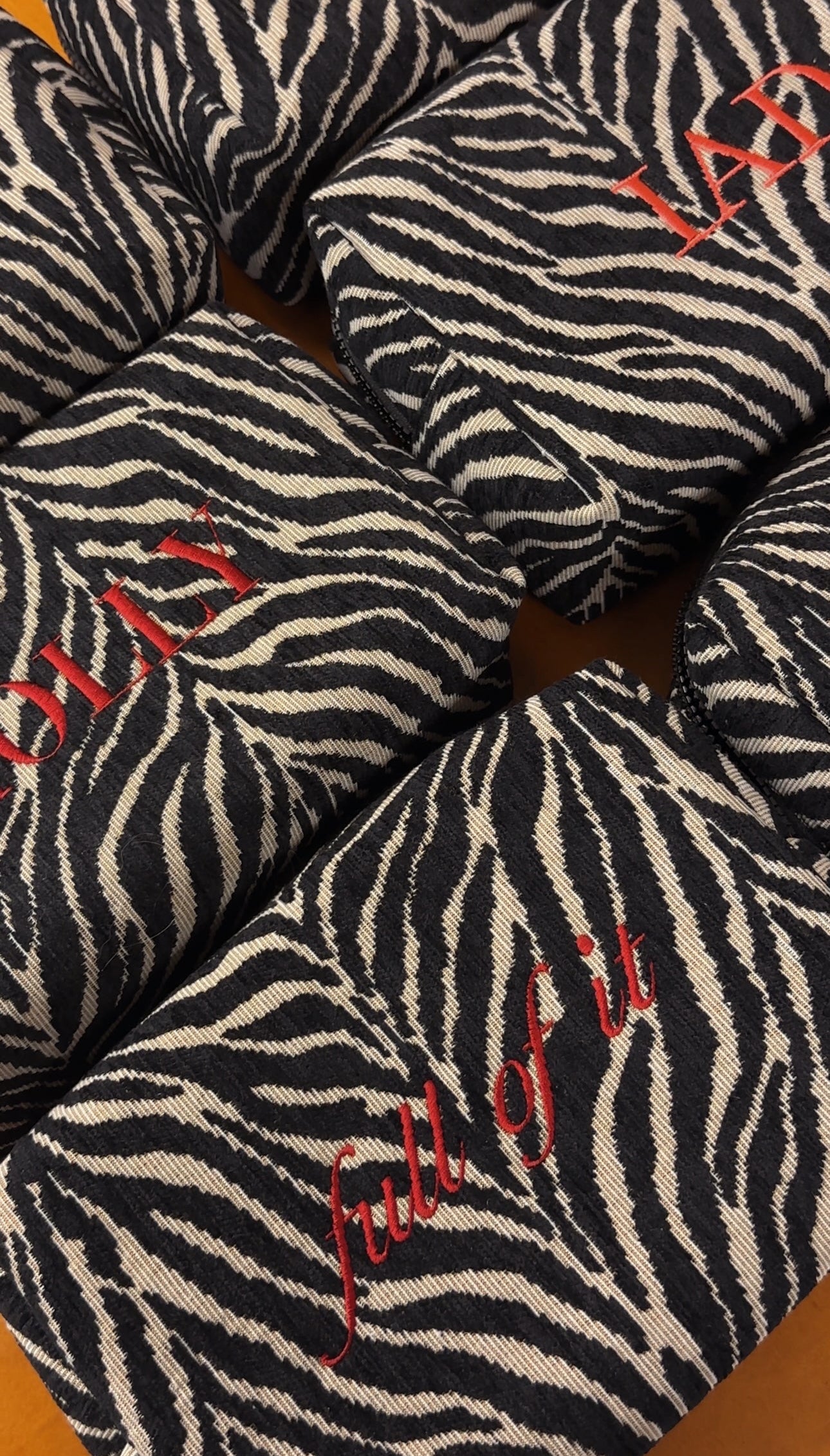 Embroidered Zebra Print Cosmetic Bag: Personalized Makeup Bag