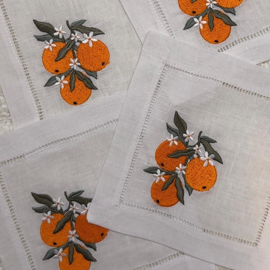 Set of Tangerine Cocktail Napkins I Cocktail napkins I Embroidered Cocktail Napkins I Fruit Cocktail Napkins | Oranges