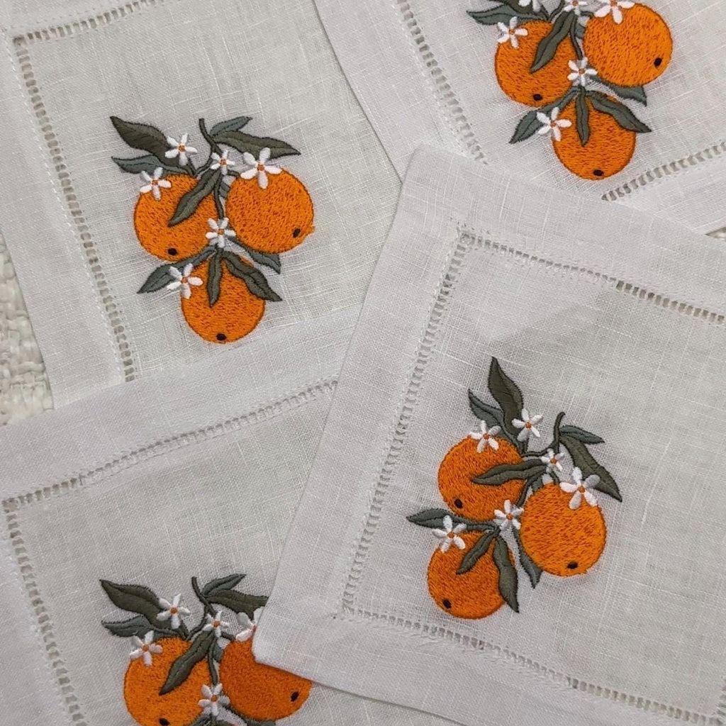 Set of Tangerine Cocktail Napkins I Cocktail napkins I Embroidered Cocktail Napkins I Fruit Cocktail Napkins | Oranges