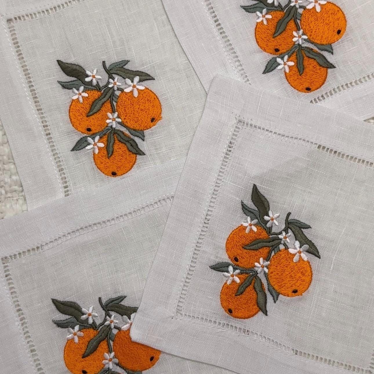 Set of Tangerine Cocktail Napkins I Cocktail napkins I Embroidered Cocktail Napkins I Fruit Cocktail Napkins | Oranges