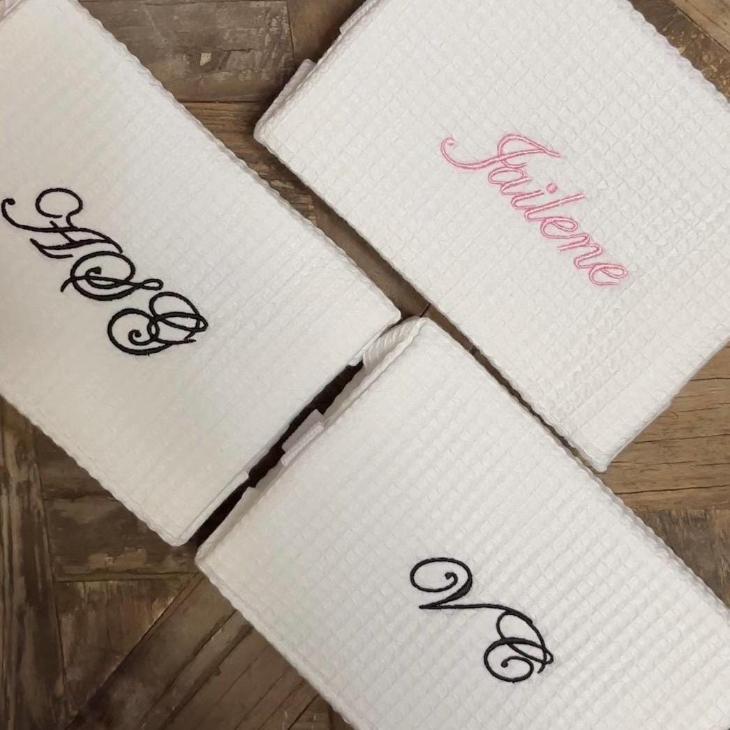 Personalized Embroidered White Waffle Cosmetic Makeup Bag I Embroidered Makeup Bag I Custom Embroidery I Custom Makeup Bag