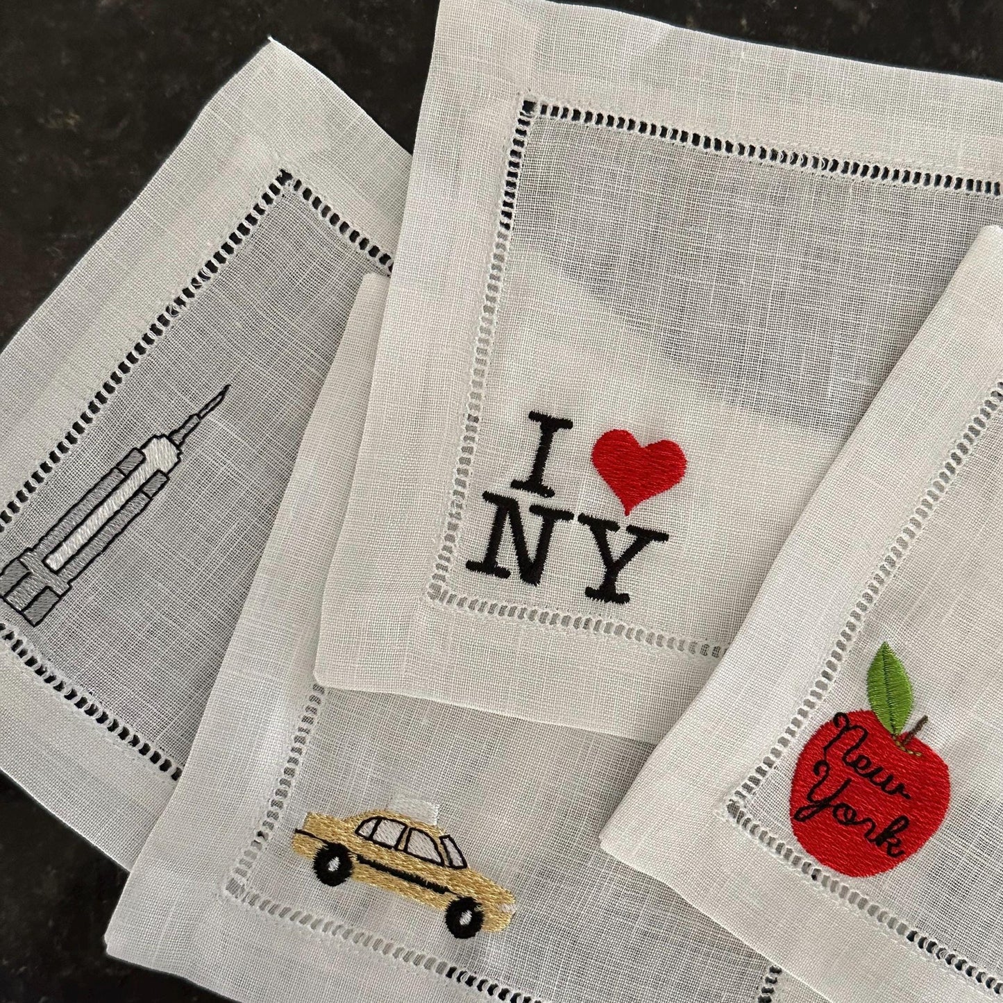 Set of Four New York City Embroidered Cocktail Napkin I Cocktail napkins I Embroidered Cocktail Napkins | NYC Themed Embroidery