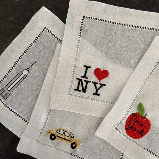 Set of Four New York City Embroidered Cocktail Napkin I Cocktail napkins I Embroidered Cocktail Napkins | NYC Themed Embroidery