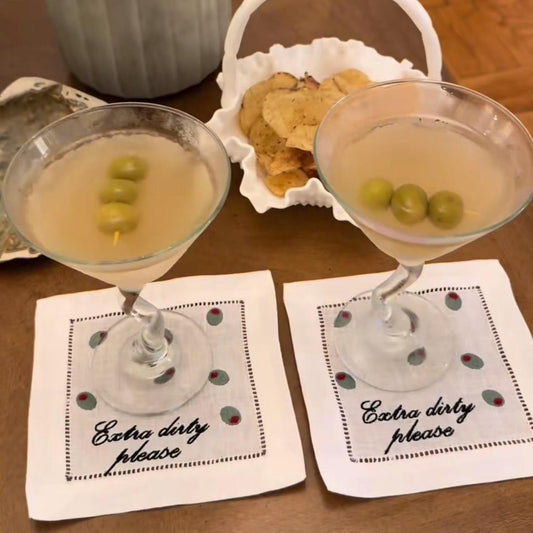 Set of Extra Dirty Please Embroidered Cocktail napkins I Cocktail napkins I Embroidered Cocktail Napkins I Dirty Martini I Extra Dry Martini