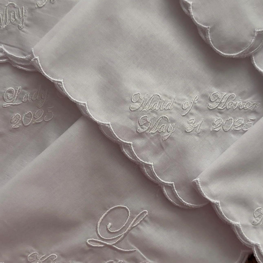 Customized Cotton Scalloped Handkerchief I Embroidered Handkerchief I Wedding Handkerchiefs