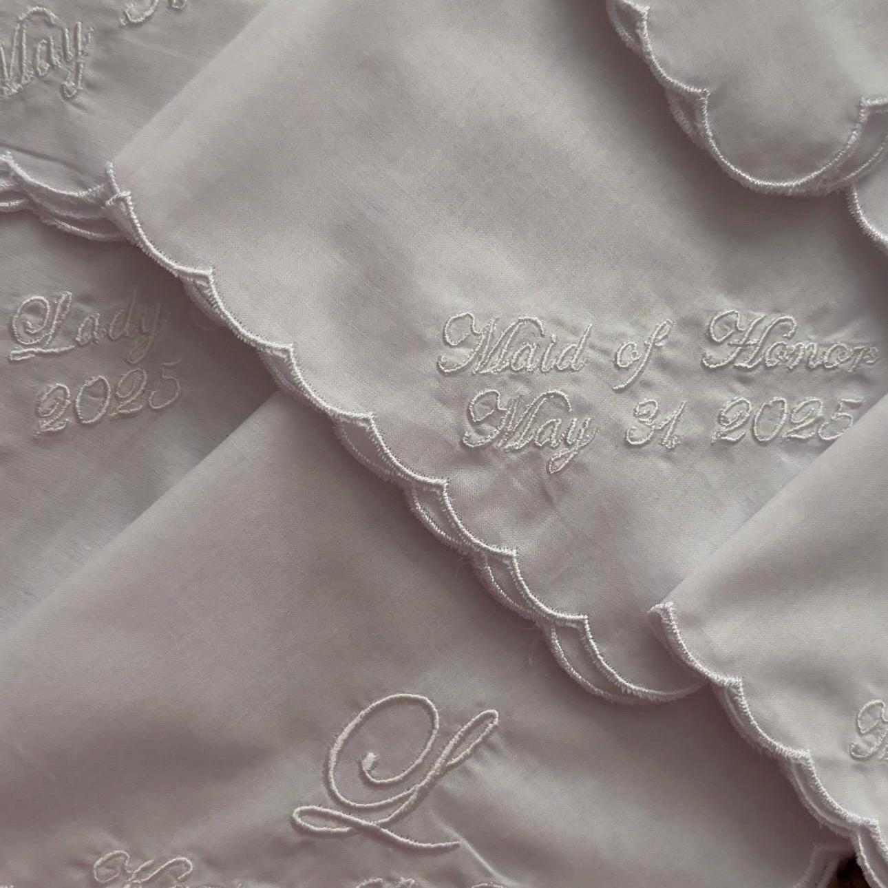 Customized Cotton Scalloped Handkerchief I Embroidered Handkerchief I Wedding Handkerchiefs