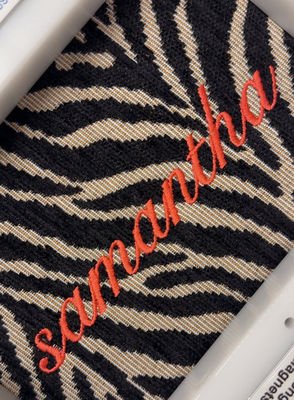 Embroidered Zebra Print Cosmetic Bag: Personalized Makeup Bag