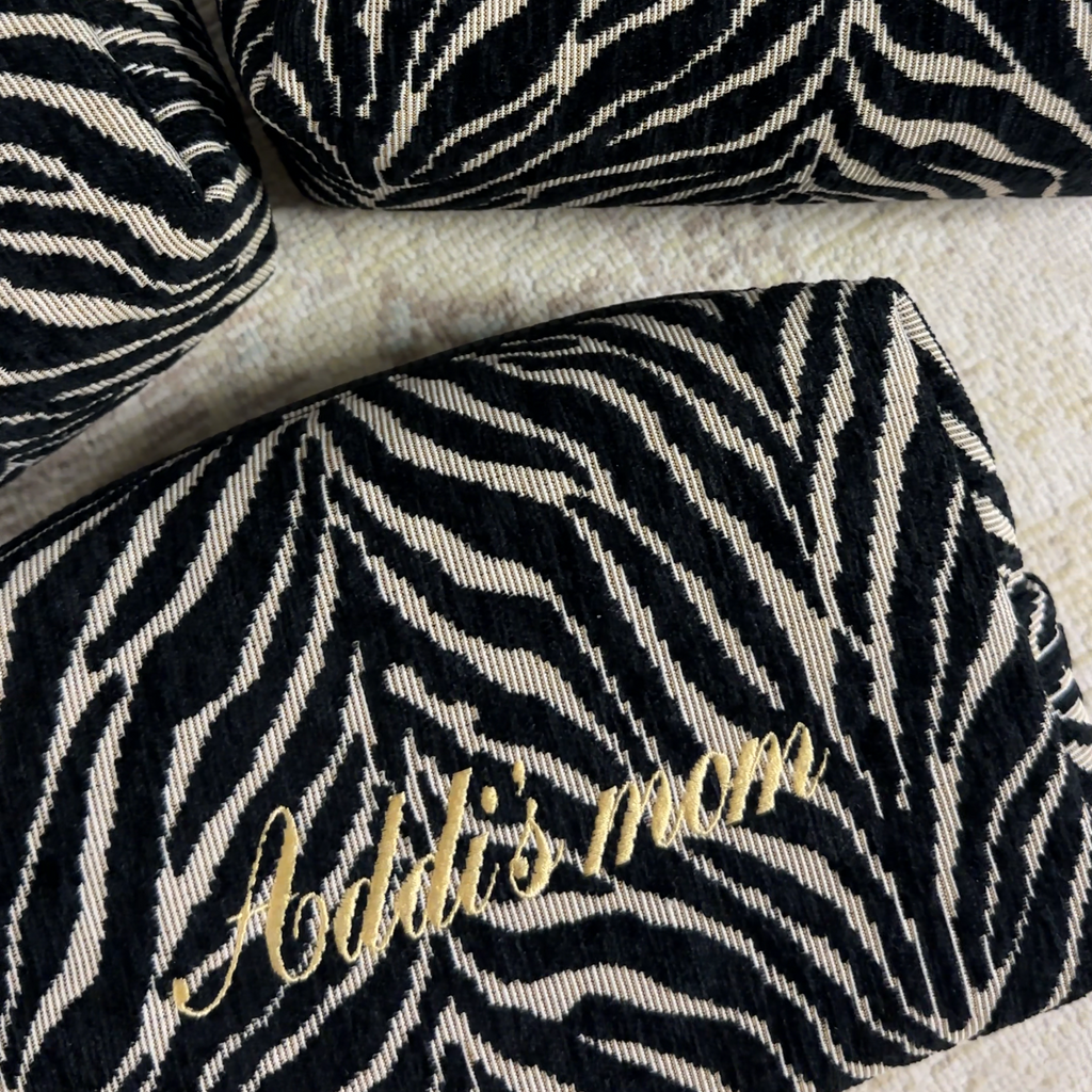 Embroidered Zebra Print Cosmetic Bag