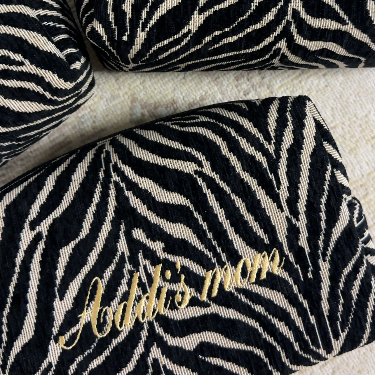 Embroidered Zebra Print Cosmetic Bag