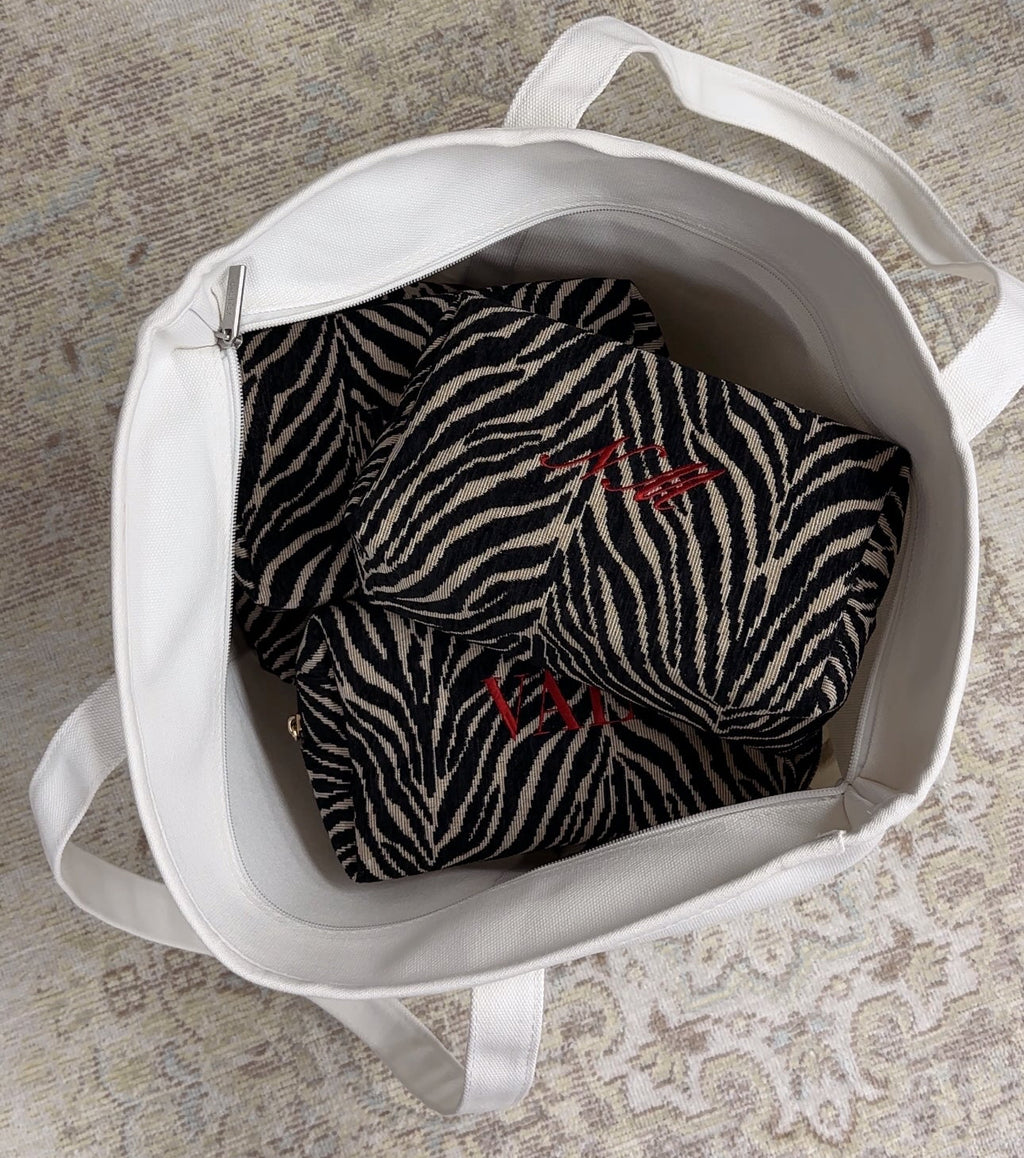 Embroidered Zebra Print Cosmetic Bag: Personalized Makeup Bag