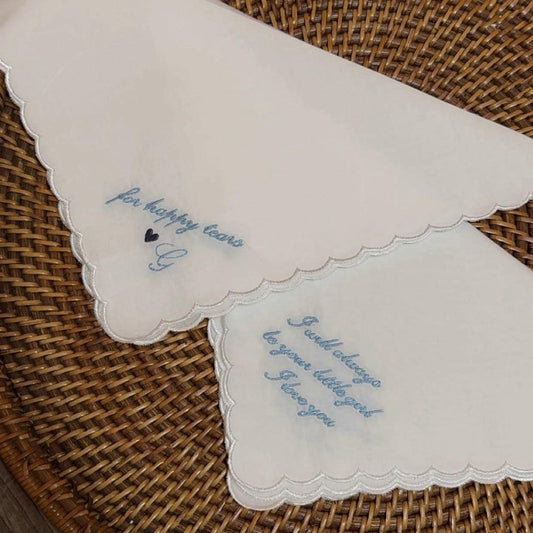 Customized Cotton Scalloped Handkerchief I Embroidered Handkerchief I Wedding Handkerchiefs