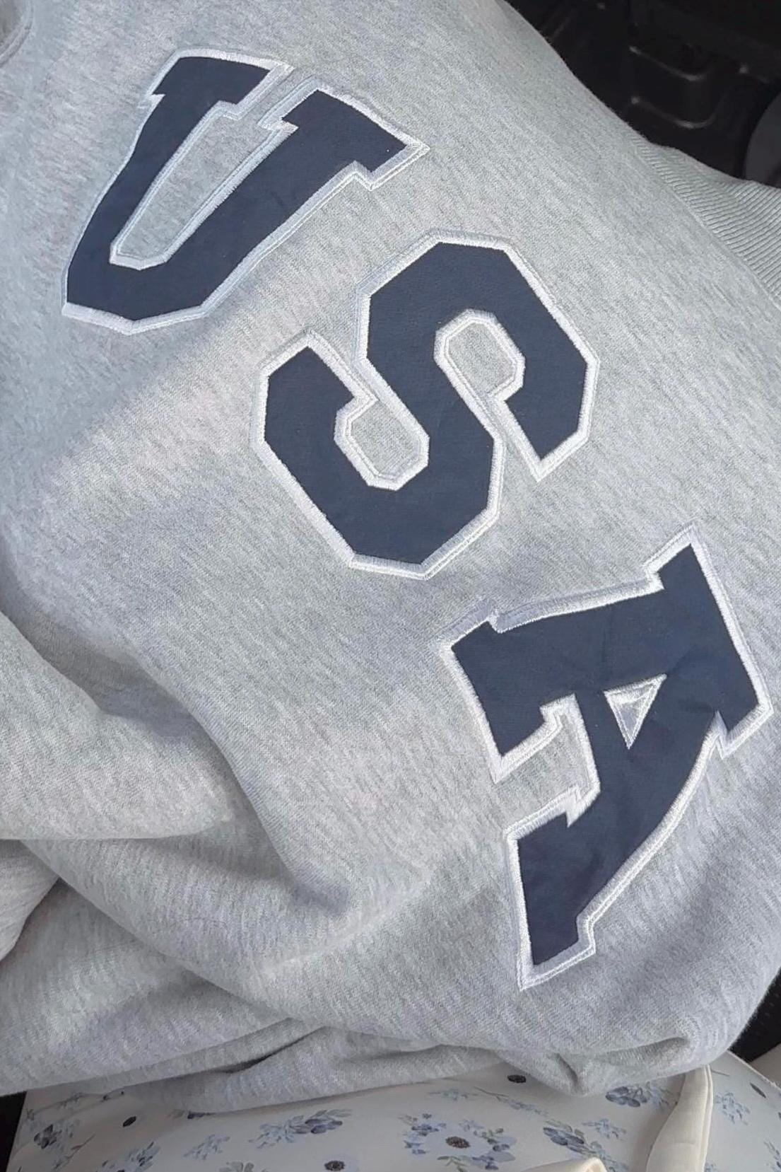 Varsity Font Embroidered Personalized Applique Mockneck Crewneck I Oversized Mockneck Crewneck