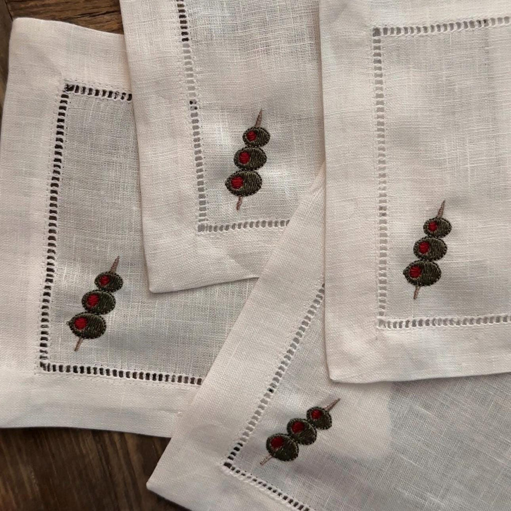 Set of Olives Embroidered Cocktail Napkins I Cocktail napkins I Embroidered Cocktail Napkins | Dirty Martini | Extra Dirty Martini