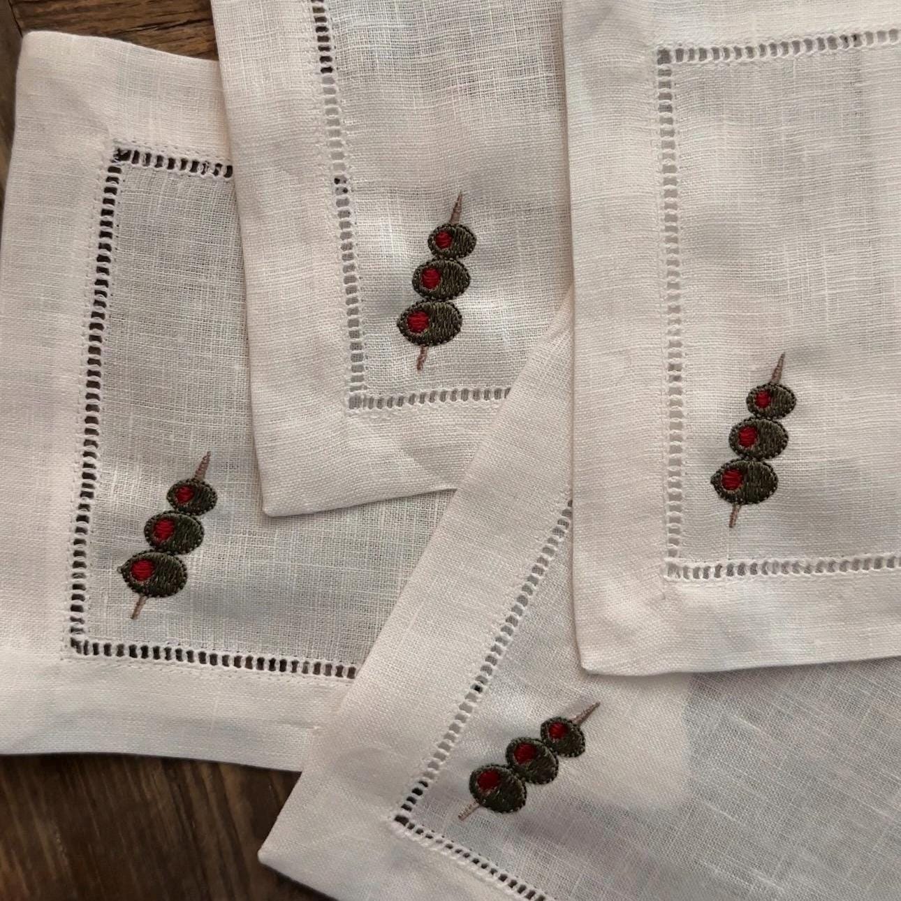Set of Olives Embroidered Cocktail Napkins I Cocktail napkins I Embroidered Cocktail Napkins | Dirty Martini | Extra Dirty Martini