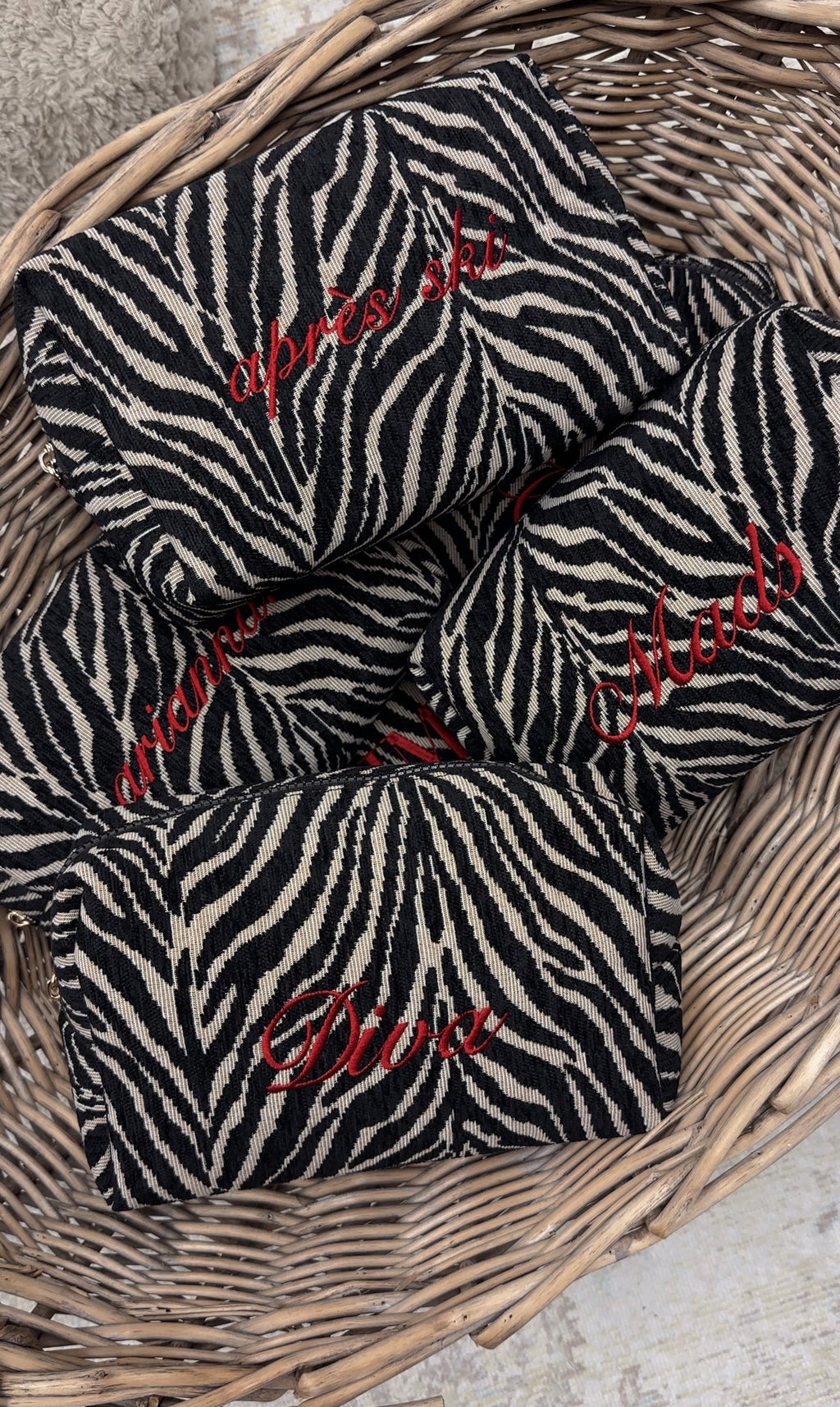 Embroidered Zebra Print Cosmetic Bag: Personalized Makeup Bag