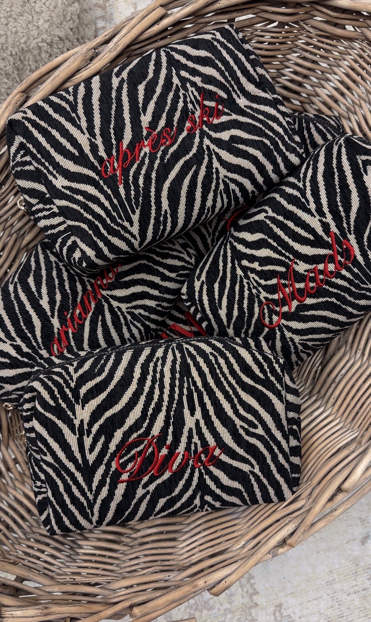Embroidered Zebra Print Cosmetic Bag: Personalized Makeup Bag