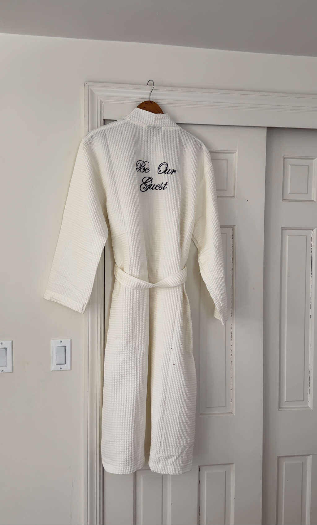 Be Our Guest Personalized Cream Waffle Embroidered 100% Cotton Unisex Bath Robe | Custom Waffle Robe