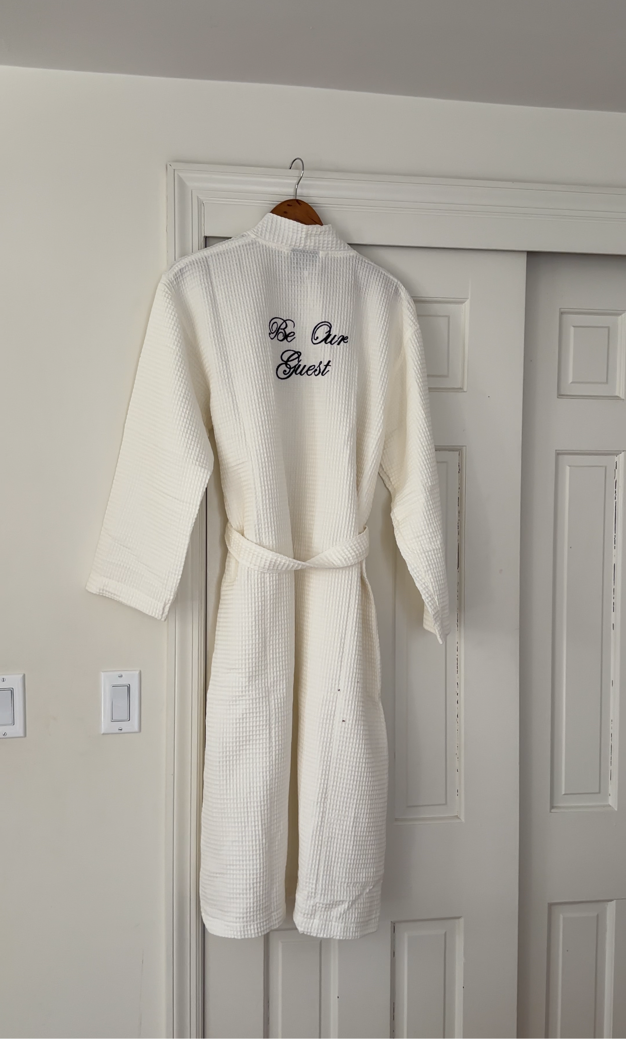 Be Our Guest Personalized Cream Waffle Embroidered 100% Cotton Unisex Bath Robe | Custom Waffle Robe