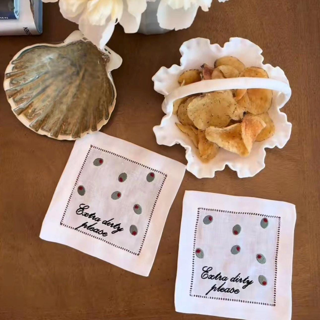 Set of Extra Dirty Please Embroidered Cocktail napkins I Cocktail napkins I Embroidered Cocktail Napkins I Dirty Martini I Extra Dry Martini