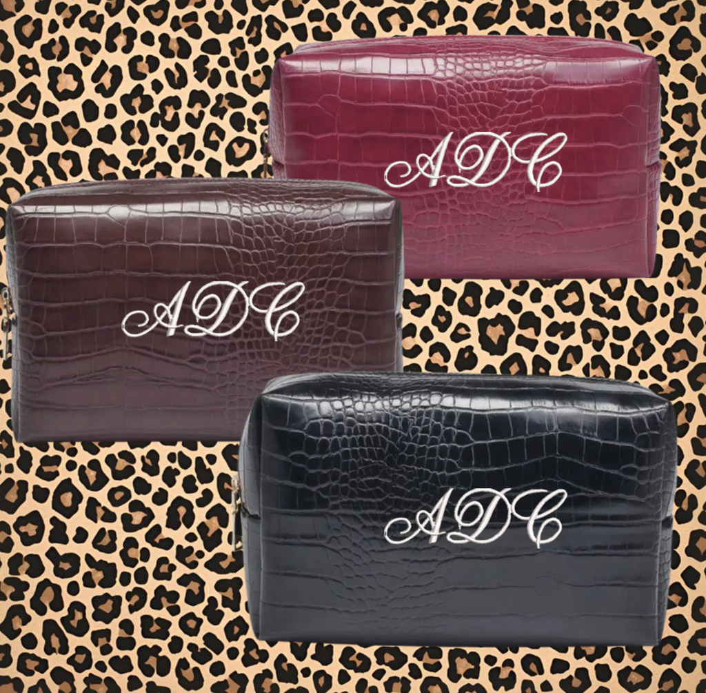 Vegan Leather Embroidered Makeup Bag: Personalized Cosmetic Bag