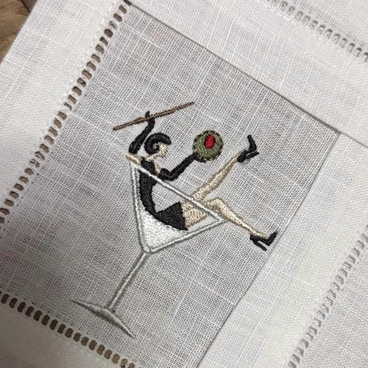 Set of Martini Lover Embroidered Cocktail Napkins I Cocktail Napkins I Embroidered Cocktail Napkins | Dirty Martini