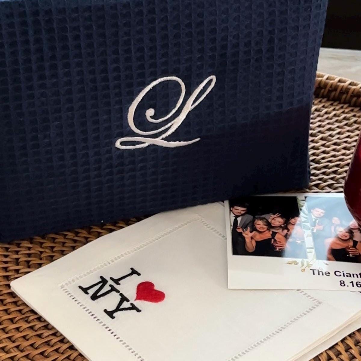 Big Letter Embroidered Navy Waffle Cosmetic Makeup Bag I Embroidered Makeup Bag I Custom Embroidery I Custom Makeup Bag