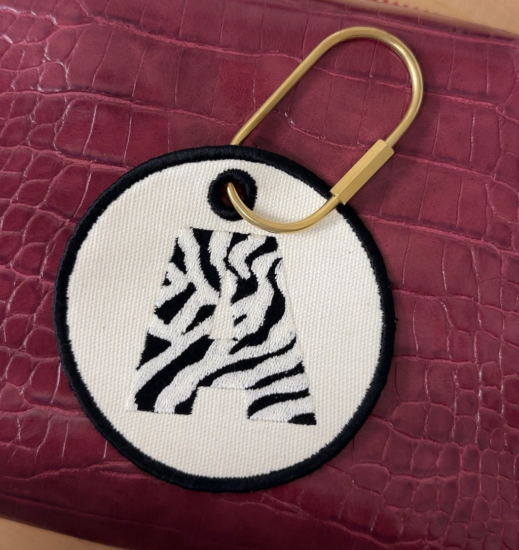 Big Letter Zebra/Cross Stitch Letter Keychain Tag