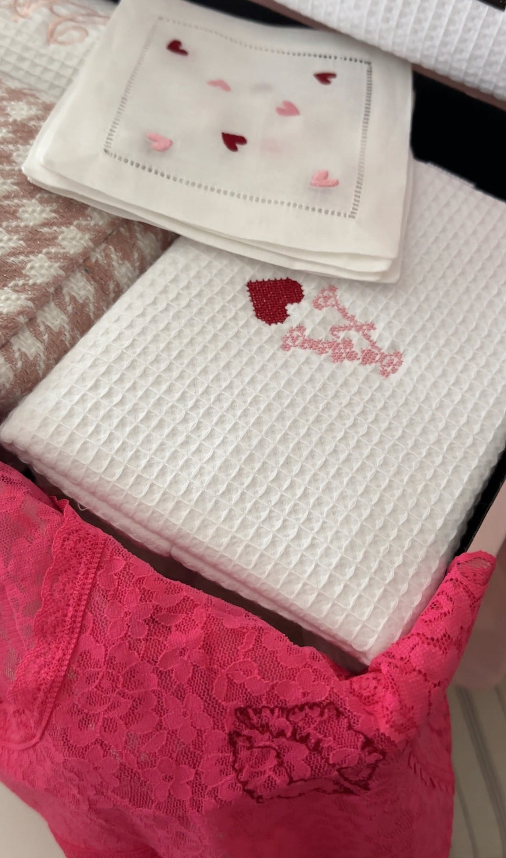 Personalized Cross Stitch Pattern Valentines Embroidered White Waffle Cosmetic Makeup Bag I Embroidered Makeup Bag