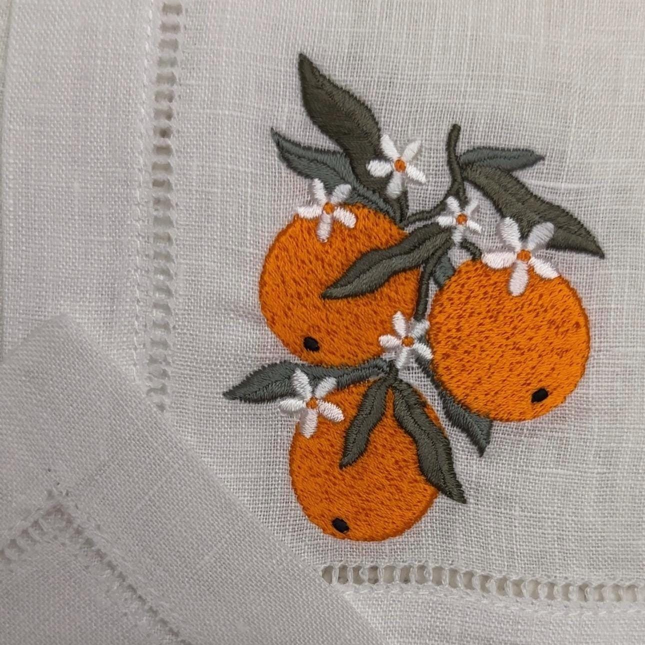 Set of Tangerine Cocktail Napkins I Cocktail napkins I Embroidered Cocktail Napkins I Fruit Cocktail Napkins | Oranges