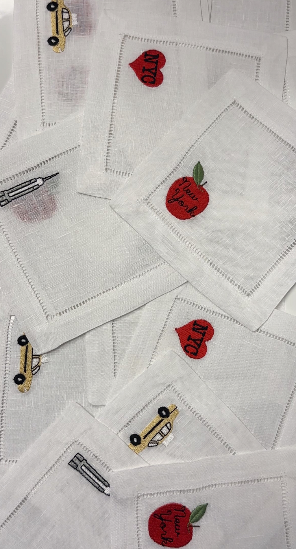 Set of Four New York City Embroidered Cocktail Napkin I Cocktail napkins I Embroidered Cocktail Napkins | NYC Themed Embroidery