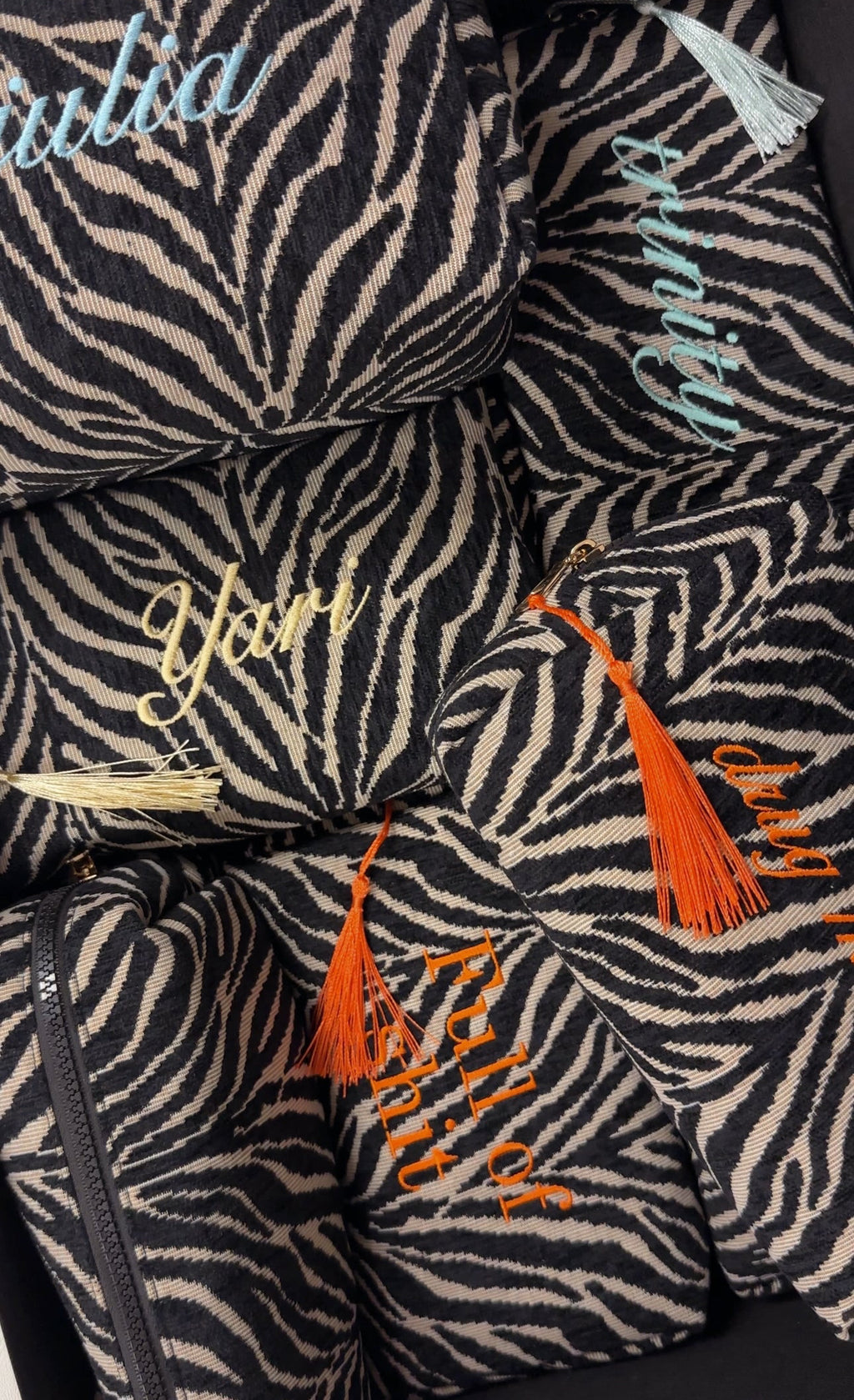 Embroidered Zebra Print Cosmetic Bag: Personalized Makeup Bag