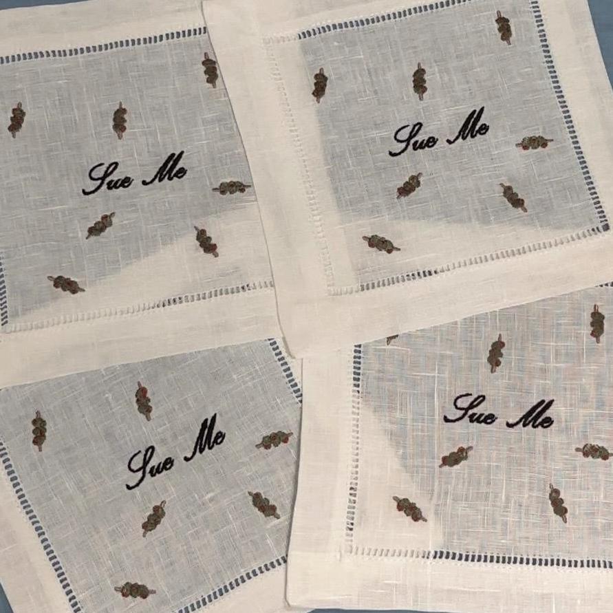 Personalized Bar/Text with Scattered Olives Embroidered Cocktail napkins I Cocktail napkins I Embroidered Cocktail Napkins I Dirty Martini