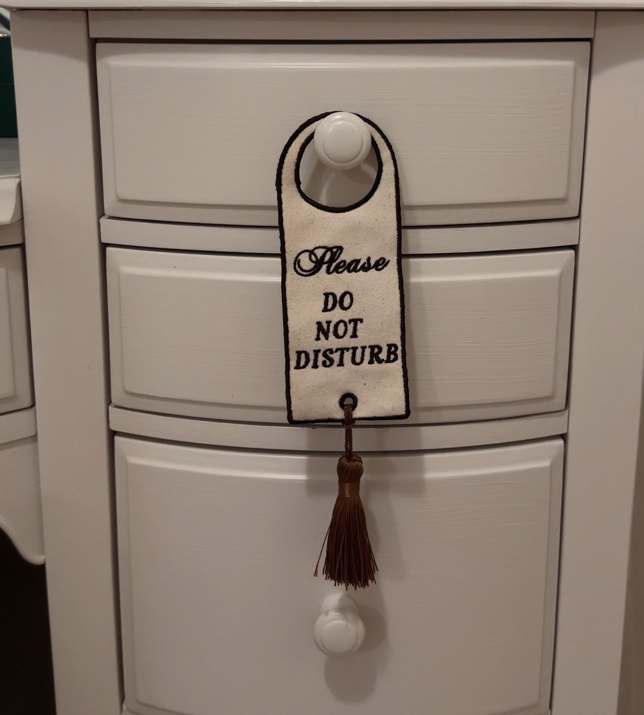 Handmade Embroidered Canvas Door Décor – ‘Please Leave by 9 PM’/‘Please Do Not Distrub’ | Personalizable | Do not disturb sign