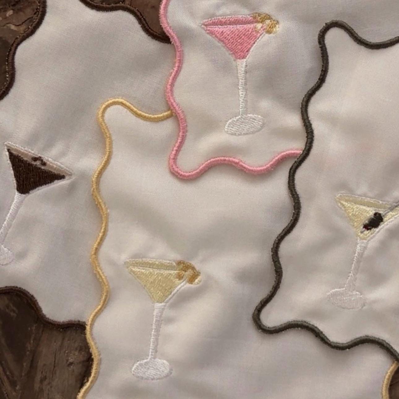 Set of Four CUSTOM Border Embroidered Cocktail Napkin I Cocktail Napkins I Embroidered Custom Cocktail Napkins