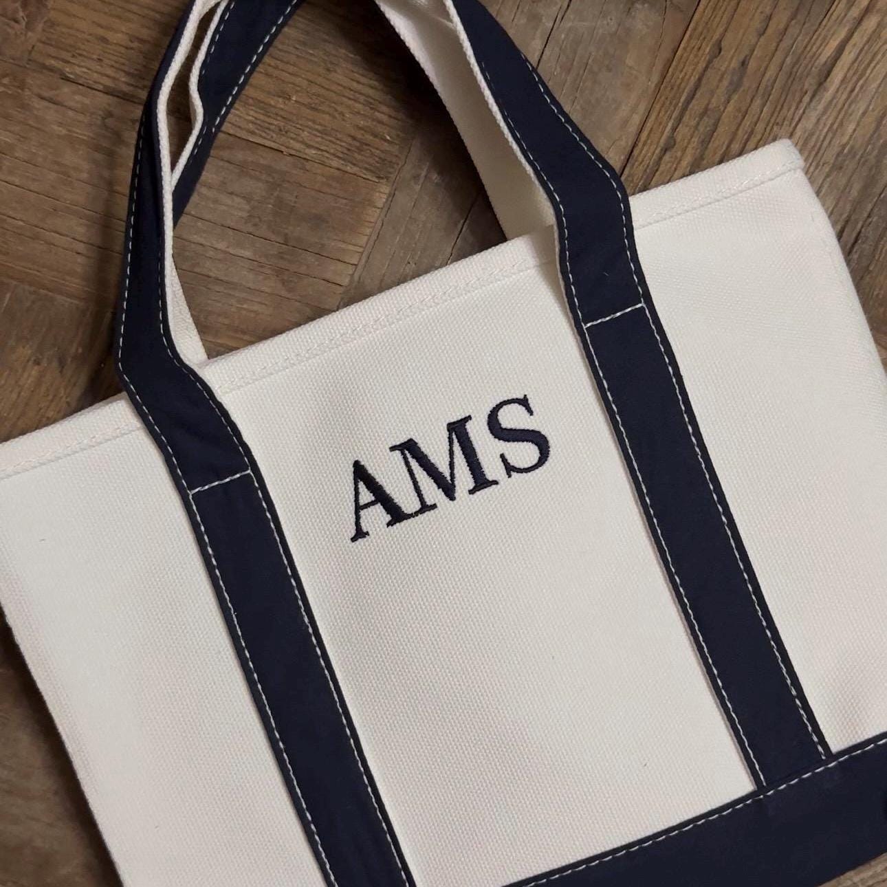 Custom Embroidered 14" Mini Small Navy Blue Cotton Canvas Tote Bag | Tote Bag | Boat Tote | Personalized Tote | Wedding | Bachelorette