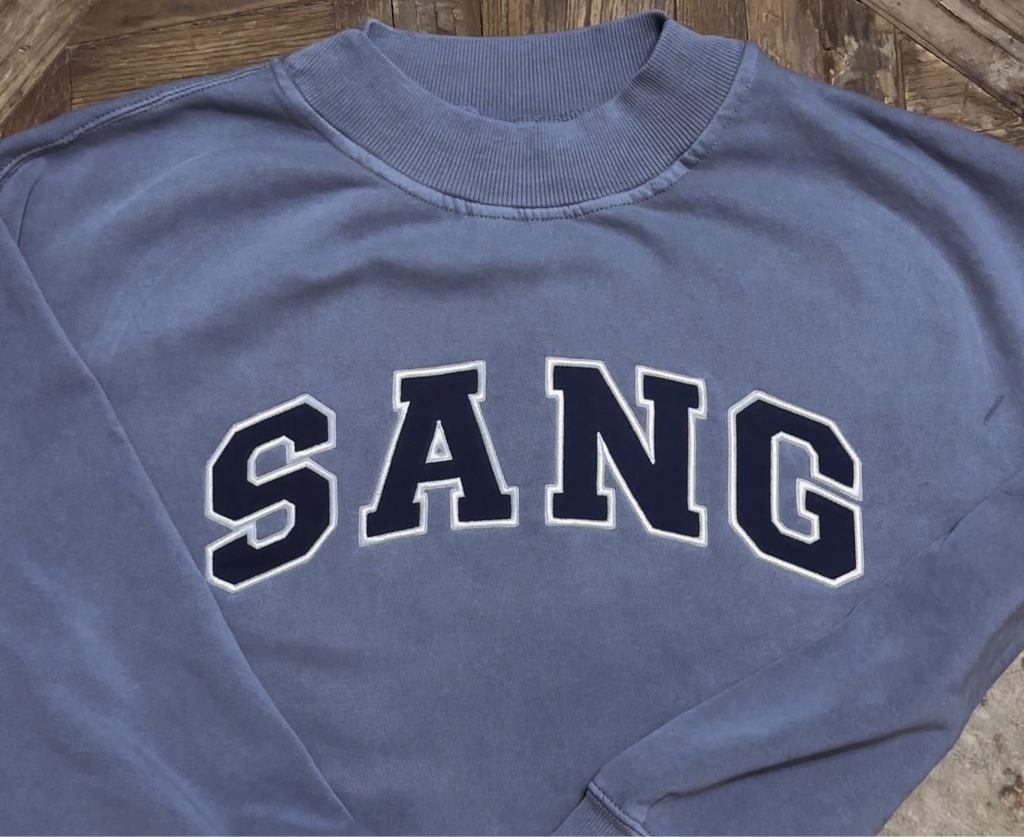 Varsity Font Embroidered Personalized Applique Oversized Mockneck Crewneck I Oversized Mockneck Crewneck | Pink/Blue/Green | Cheetah