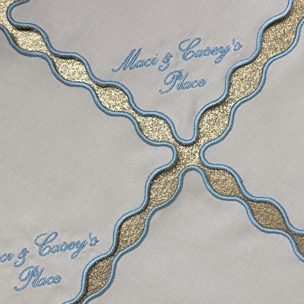 Set of Four CUSTOM Border Embroidered Cocktail Napkin I Cocktail Napkins I Embroidered Custom Cocktail Napkins