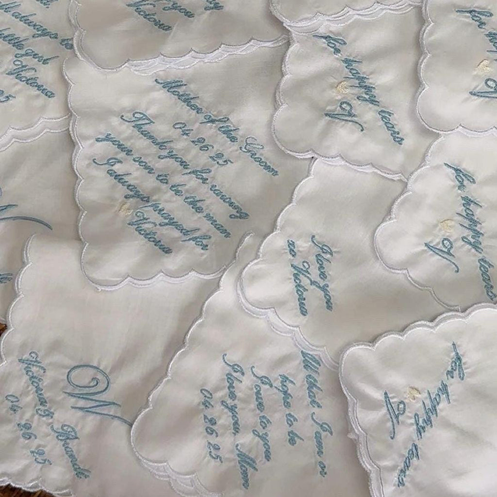 Customized Cotton Scalloped Handkerchief I Embroidered Handkerchief I Wedding Handkerchiefs