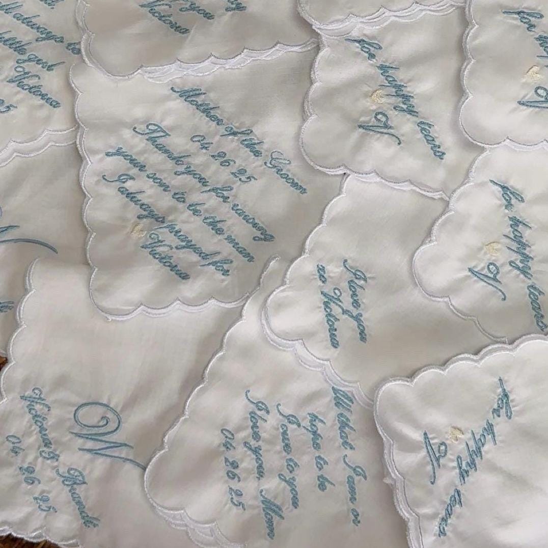 Customized Cotton Scalloped Handkerchief I Embroidered Handkerchief I Wedding Handkerchiefs
